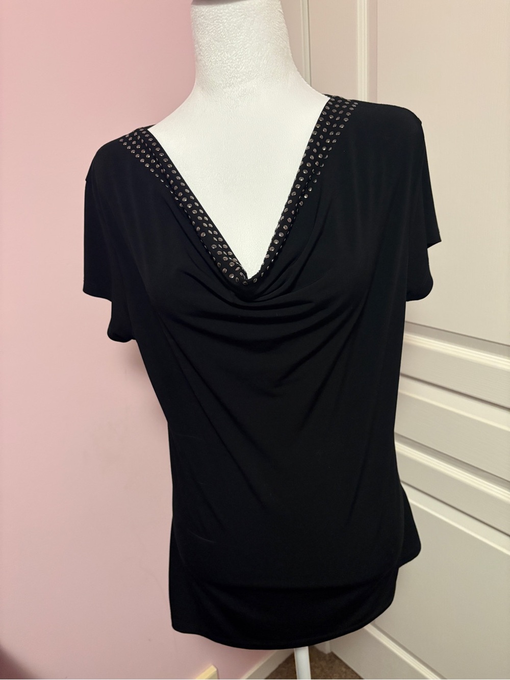 Kenneth Cole Reaction Black Studded Cowl Neck Top